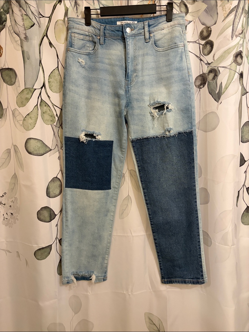 Celebrity Pink Two-Tone Patchwork Light and Dark Blue EUC